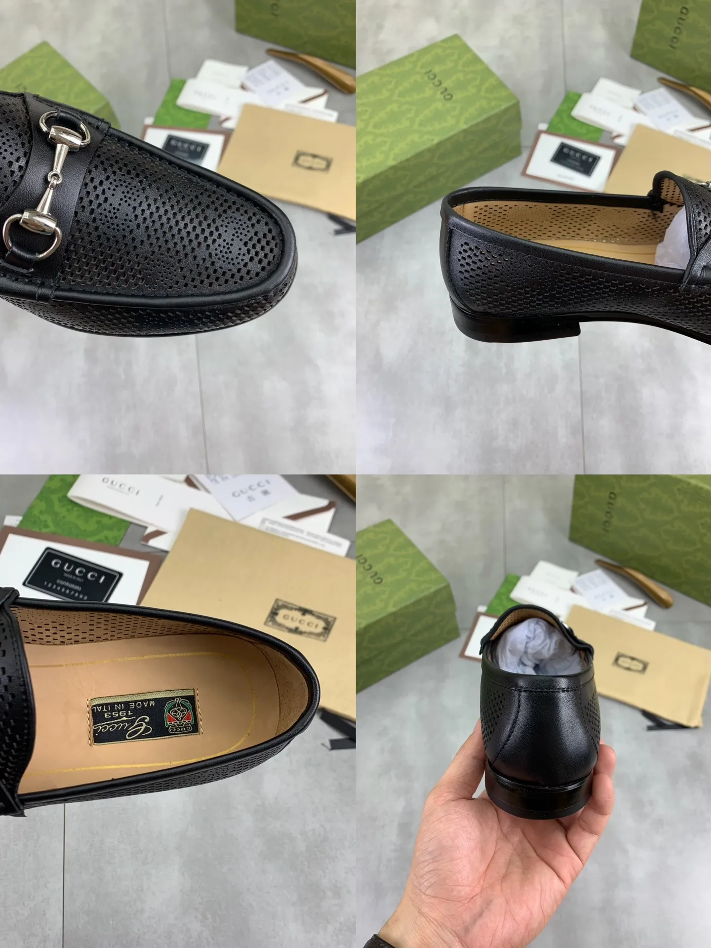 Factory price P980💰💎💎💎Top version (original high-grade genuine leather outsole) Full upper and inner lining cowhide punching design (summer essential) Brand: [GUCCi] Gucci's new business formal casual leather shoes Standard code: Men's size 39–44 (38 45 46 needs to be customized) Grade: Same as the official website Original quality Material: Original calfskin Water-dyed cowhide lining Original genuine leather outsole Style categories: Men's fashion Formal casual leather shoes Slip-on men's shoes series Young fashion European and American trends British style Casual matching Comfortable feet Color: 3️⃣ colors available Actual pictures